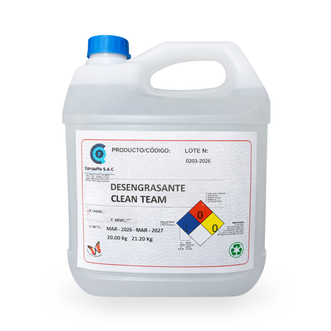 Producto de limpieza biodegradable, desengrasante para colchones marca Clean Team.