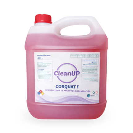 Envase de líquido desinfectante Corquat, eficaz para eliminar gérmenes y bacterias en diversas superficies.