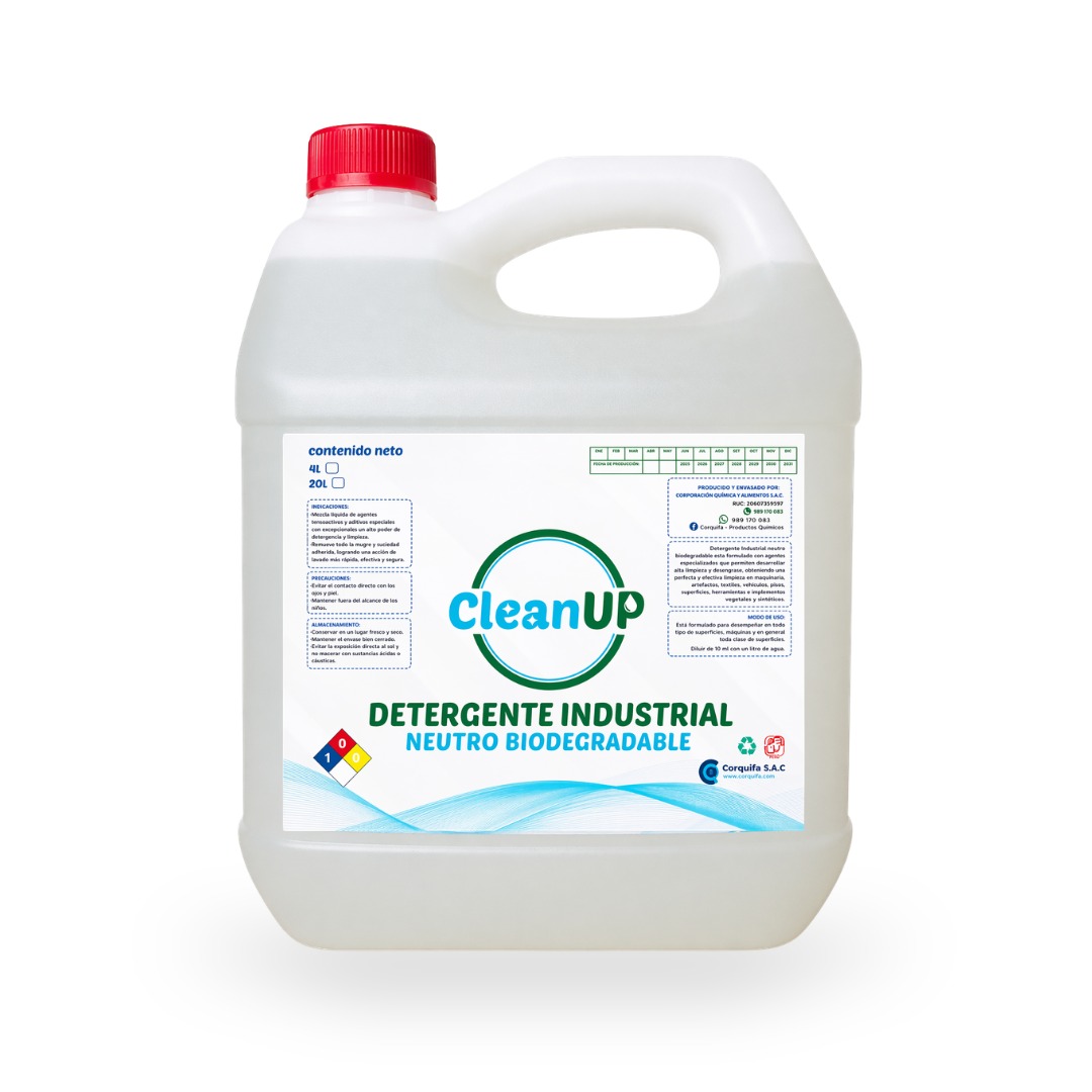detergente-industrial-corquifa-galon Envase de un galón de detergente líquido biodegradable, ideal para la limpieza efectiva y respetuosa con el medio ambiente.