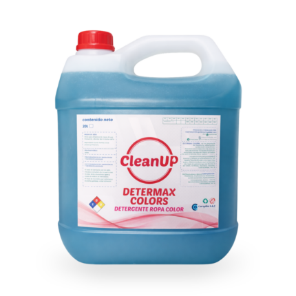 Detergente líquido para ropa Clean Up Determax, envase con diseño moderno y colores vibrantes.