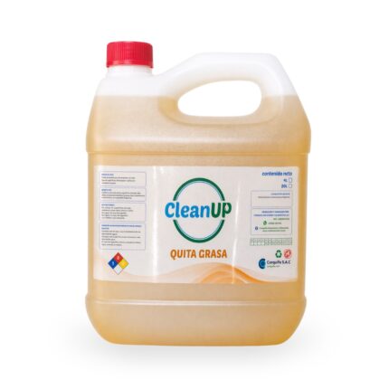Envase de quita grasa Corquifa Biodegradable color amarillo para limpiar eficazmente superficies grasosas en cocinas y otros espacios.