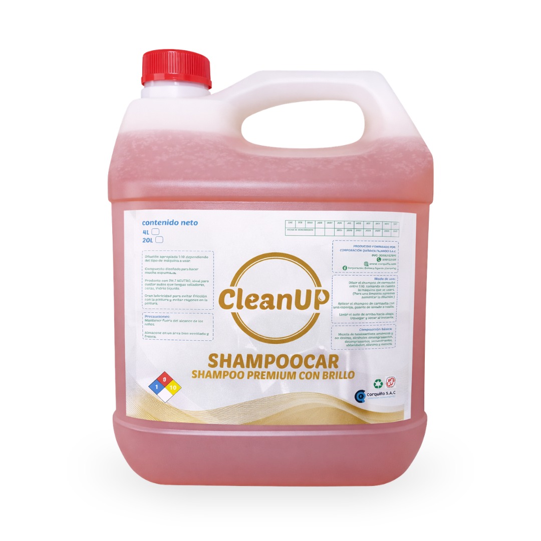 Galon 4 litros de shampoo color naranja, para autos con brillo CleanUp