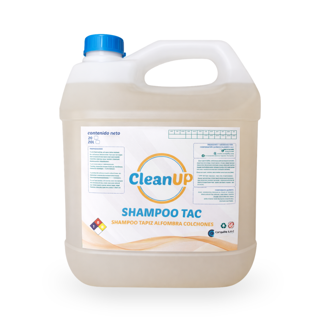 Un galon de Producto de limpieza para alfombras, un shampoo que elimina manchas y deja un aroma fresco en tu alfombra.