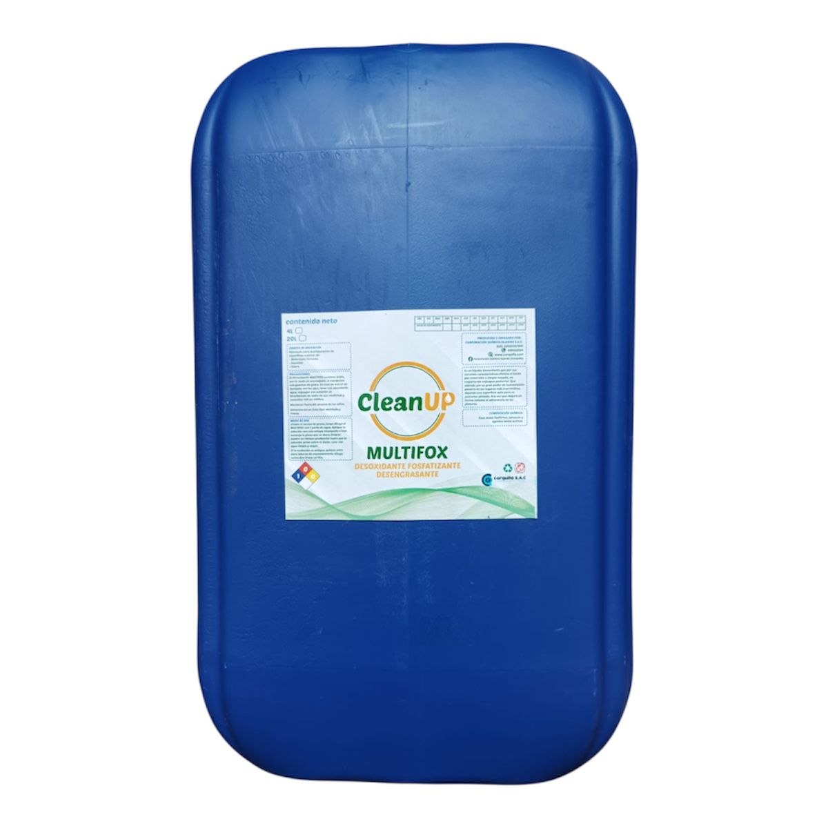 Recipiente plástico azul con la marca "CleanUp" visible en la etiqueta.