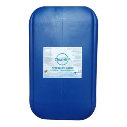 Contenedor de plástico azul con la palabra "cleanup" impresa en él.