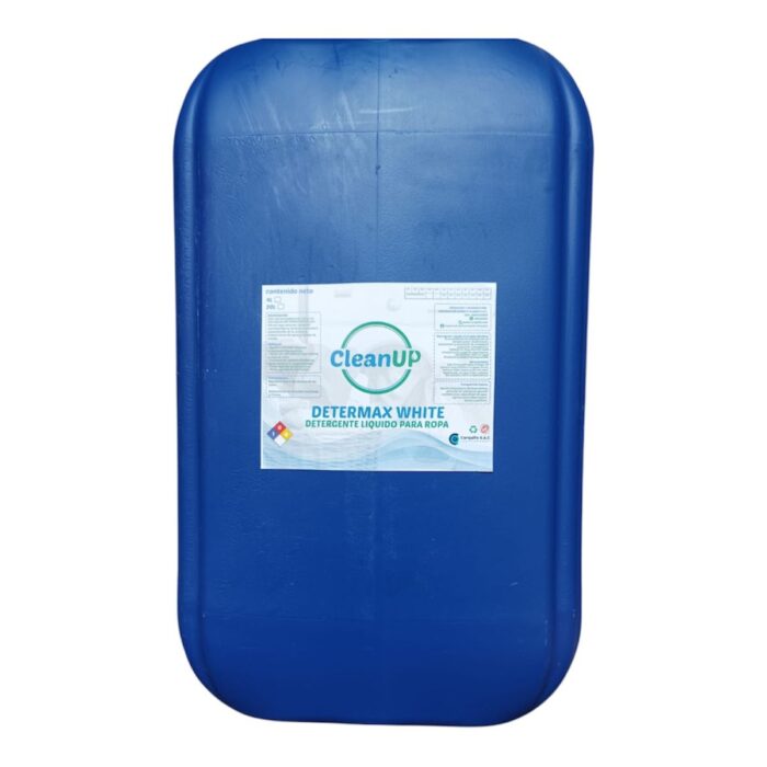 Contenedor de plástico azul con la palabra "cleanup" impresa en él.