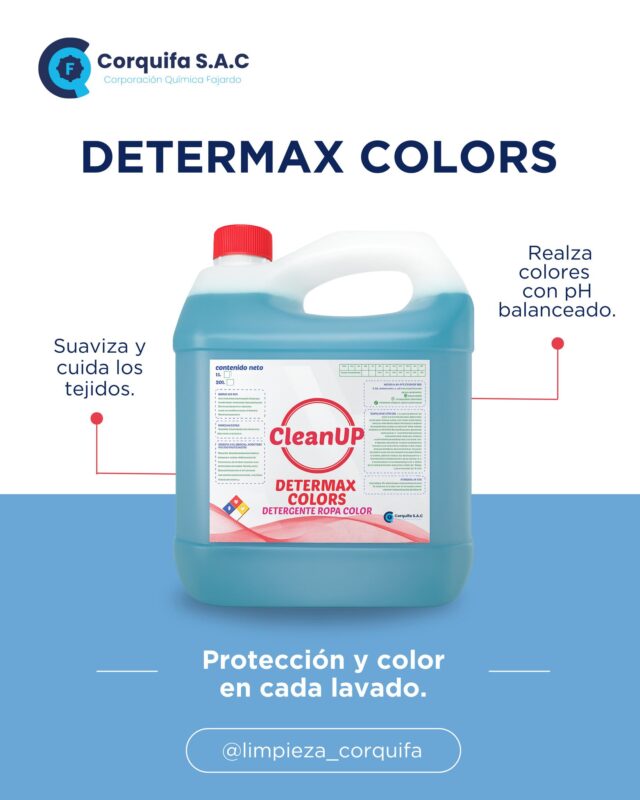 Botella de 4 litros de detergente Determax en varios colores, ideal para elegir el mejor detergente para ropa.