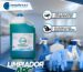 • Anuncio publicitario de Corquifa S.A.C. que muestra un galón de Limpiador APC CleanUp de color verde junto a guantes y botellas de limpieza. Incluye textos que destacan que limpia sin dañar materiales y es apto para máquinas de limpieza.