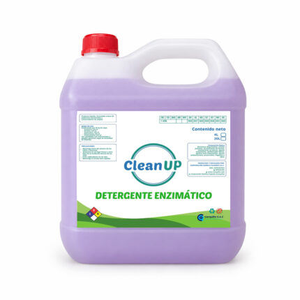 Galon de 4 litros que contiene liquido color morado de detergente enzimatico.